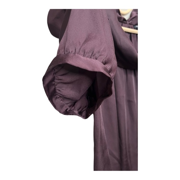 BCBGMAXAZRIA Purple Eggplant Silky Puff Sleeve Bow Tie Back Drapey‎ Collar S - Picture 5 of 16